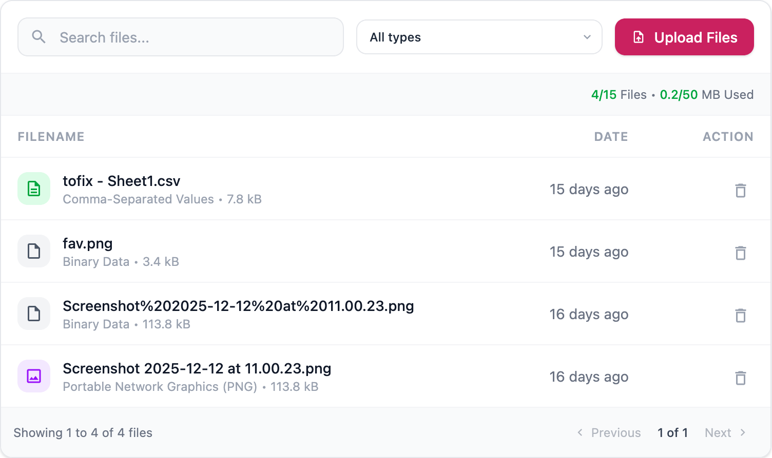 Screenshot of a file management UI